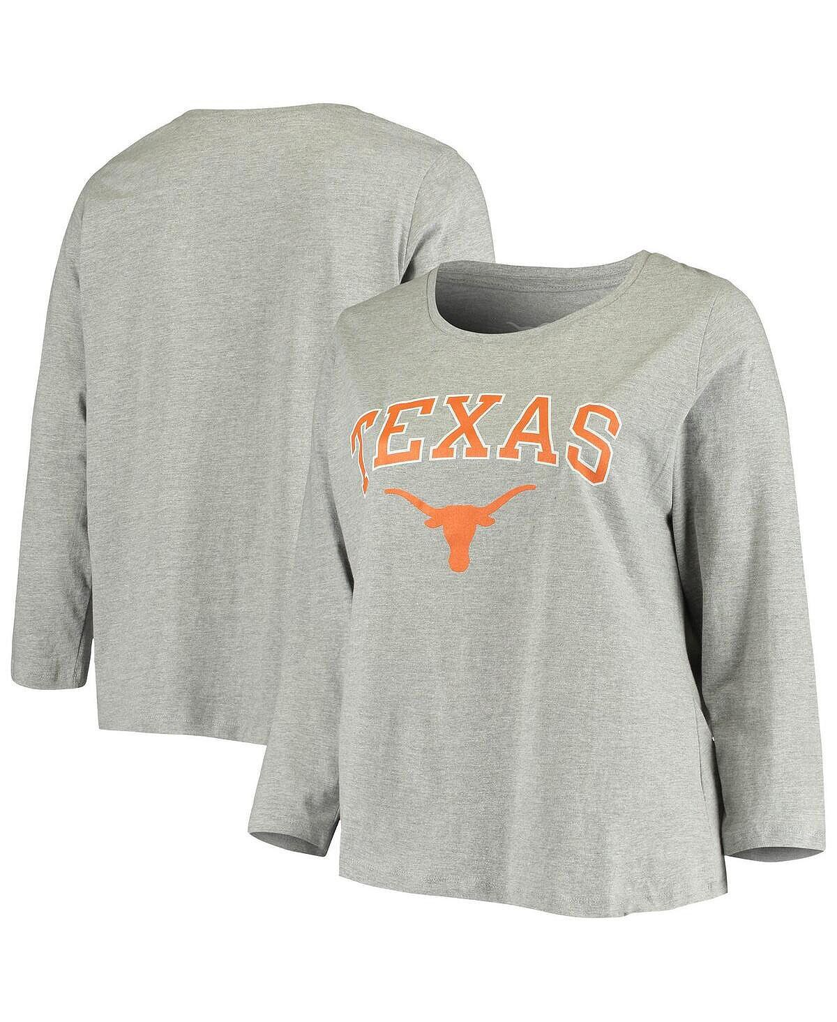 

Женская серая футболка Texas Longhorns с логотипом больших размеров и длинными рукавами Profile