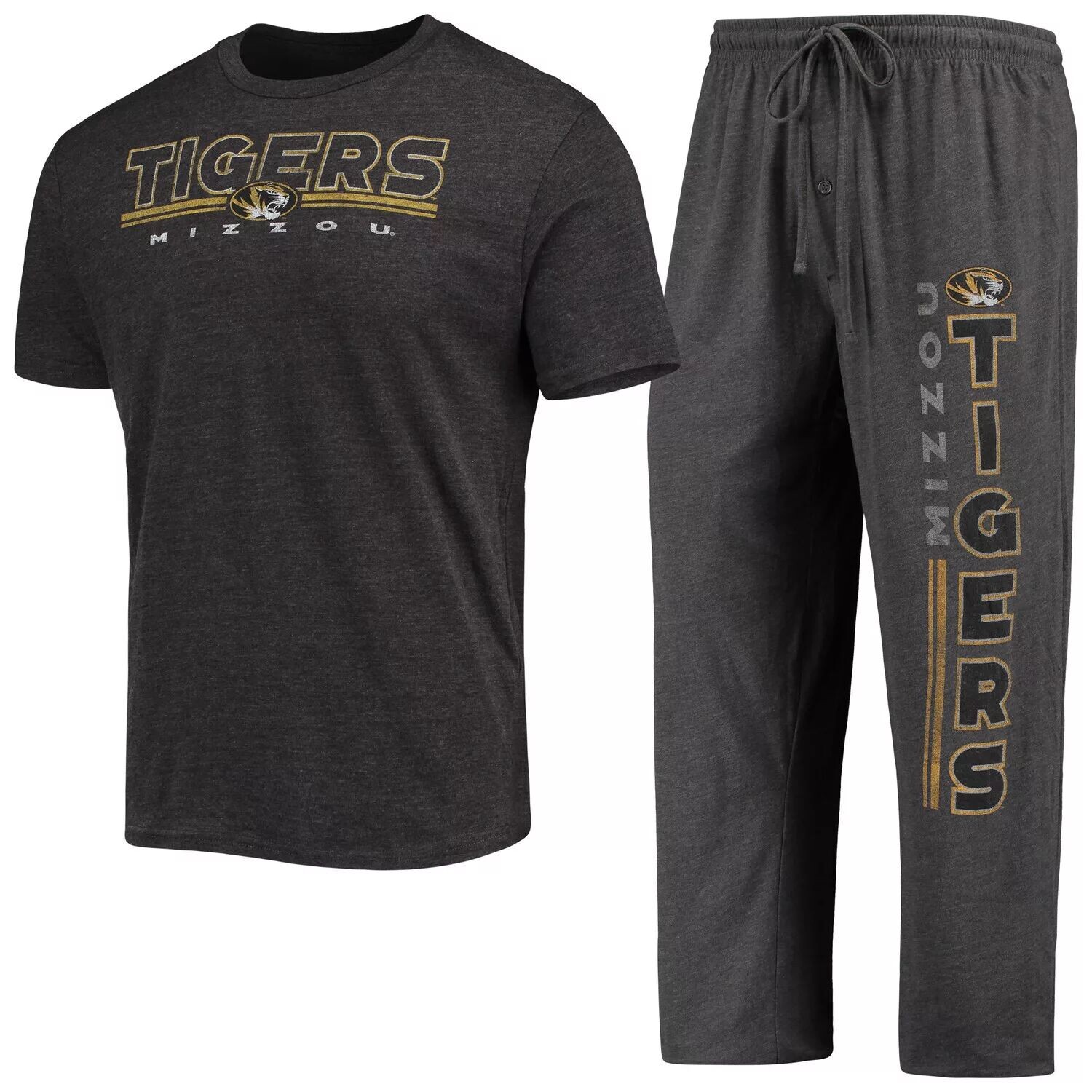 

Мужской комплект для сна с угольно-черным принтом Concepts Sport и футболкой Missouri Tigers Meter и брюками