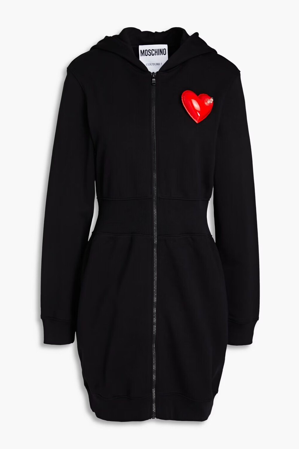 

Мини-платье с капюшоном из французской хлопковой махры с аппликацией Moschino, черный