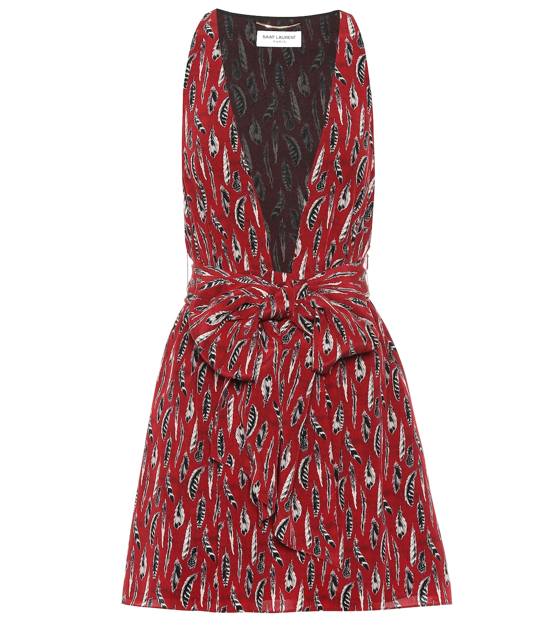 Шелковое мини-платье с принтом SAINT LAURENT, красный