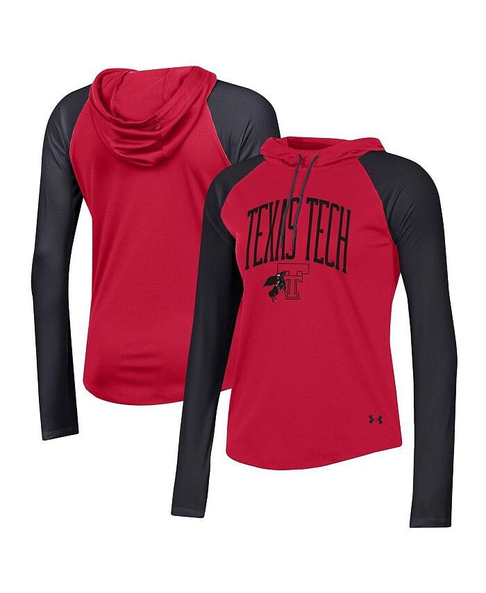 

Женская красная футболка Texas Tech Red Raiders Gameday Mesh Performance с капюшоном и длинными рукавами реглан Under Armour, красный