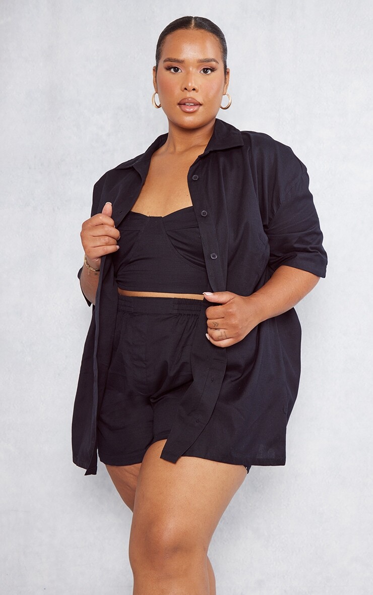 

PrettyLittleThing Черная льняная рубашка оверсайз плюс