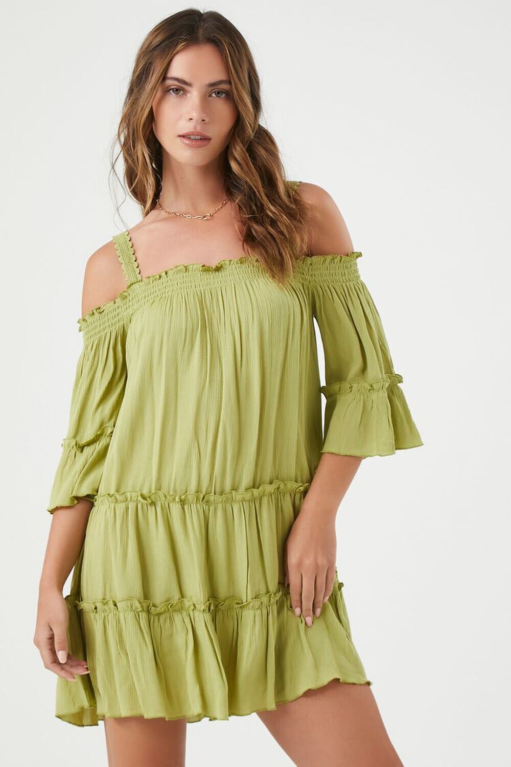 

Мини-платье с открытыми плечами Forever 21, шалфей