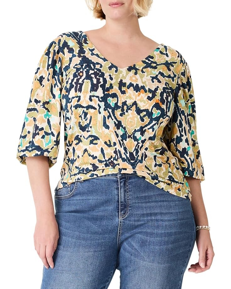 

Рубашка NIC+ZOE Plus Size Vineyard Glow Top, цвет Indigo Multi