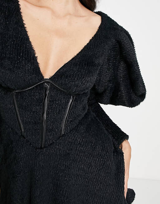 

Черное пышное вязаное корсетное платье с пышной юбкой ASOS LUXE, Черный
