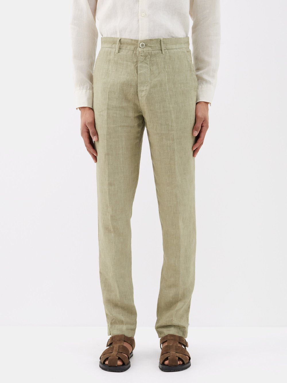 Узкие костюмные брюки из льна 120% Lino, хаки-бежевый