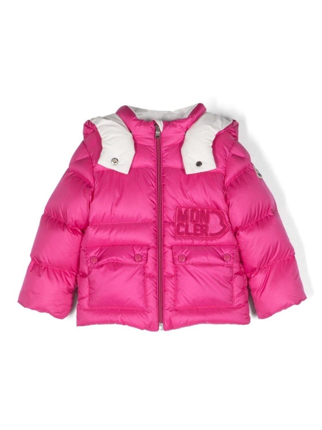 

Moncler Enfant пуховик с капюшоном и нашивкой-логотипом, розовый