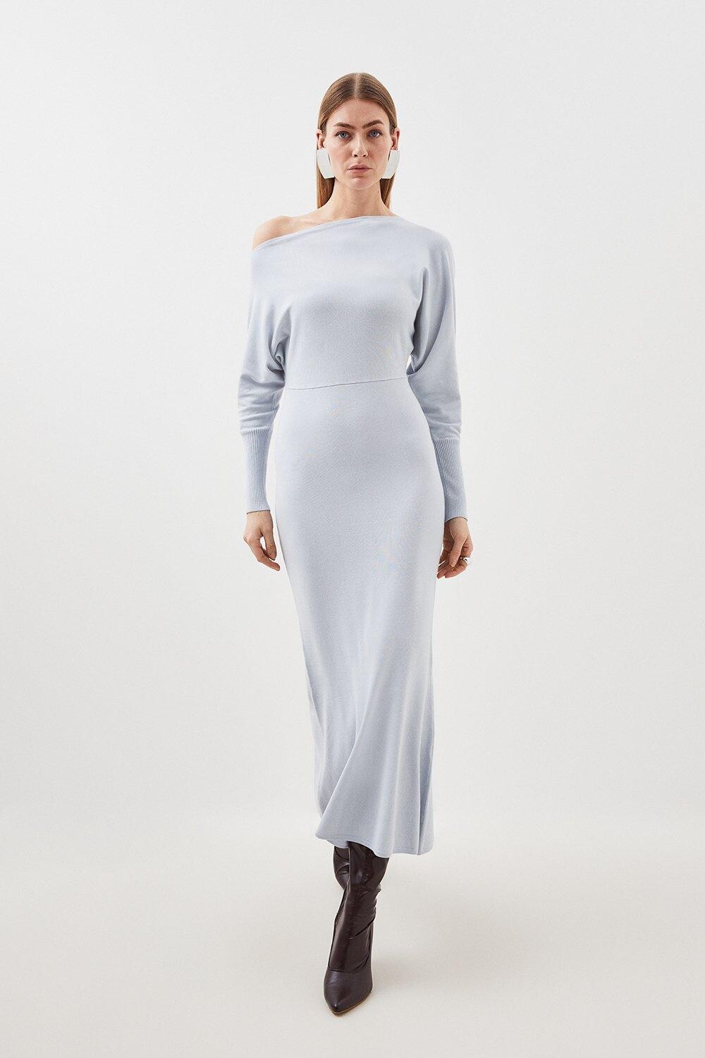 

Асимметричное трикотажное платье мидиакси из смесовой вискозы Karen Millen, синий