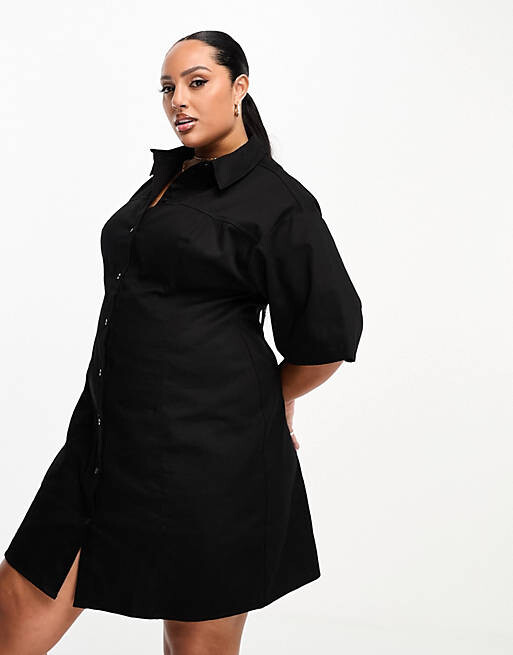

Черное твиловое платье-рубашка ASOS DESIGN Curve, Черный