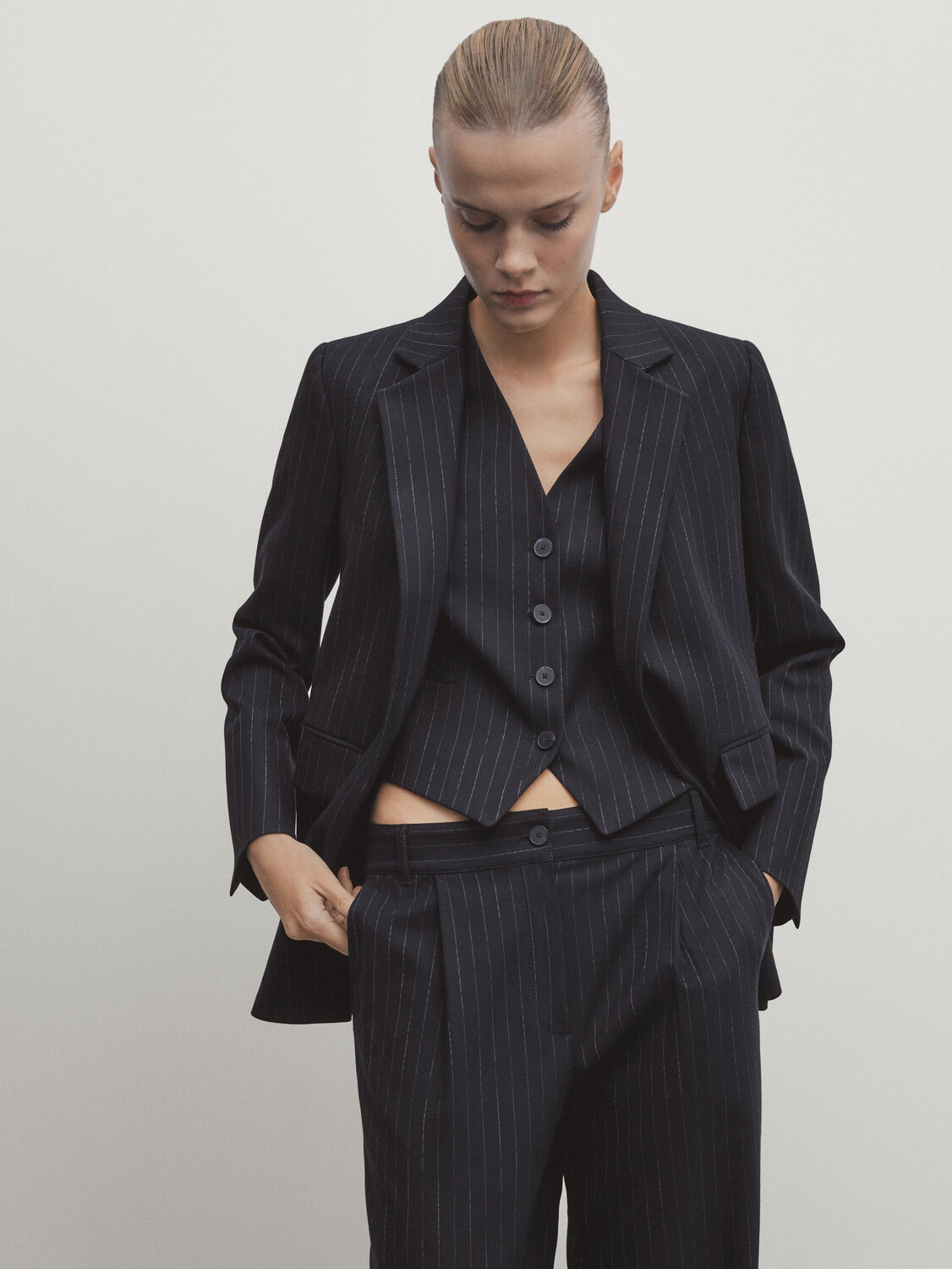 

Костюмные брюки с перекрасными полосами Massimo Dutti, темно-синий, Красный