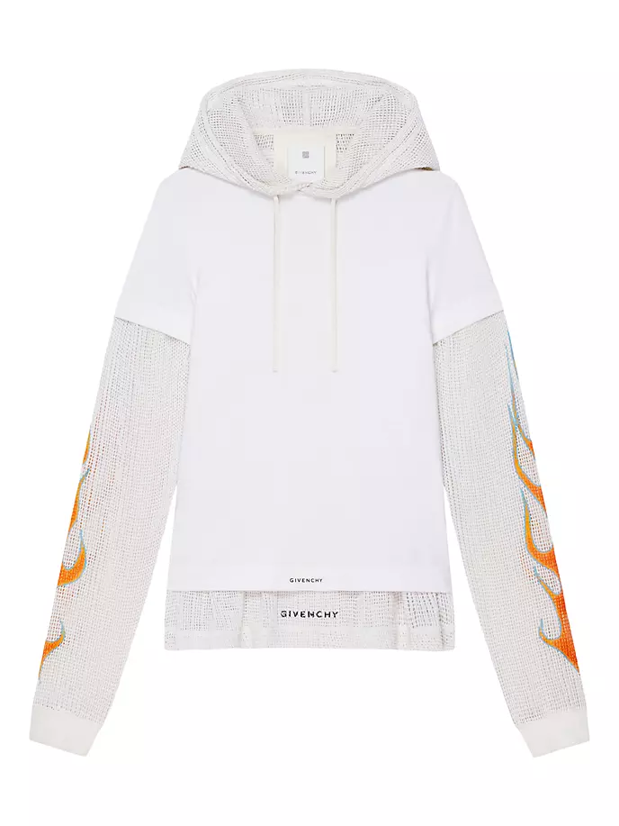

Футболка с капюшоном и нахлестом из хлопка и сетки Givenchy, белый