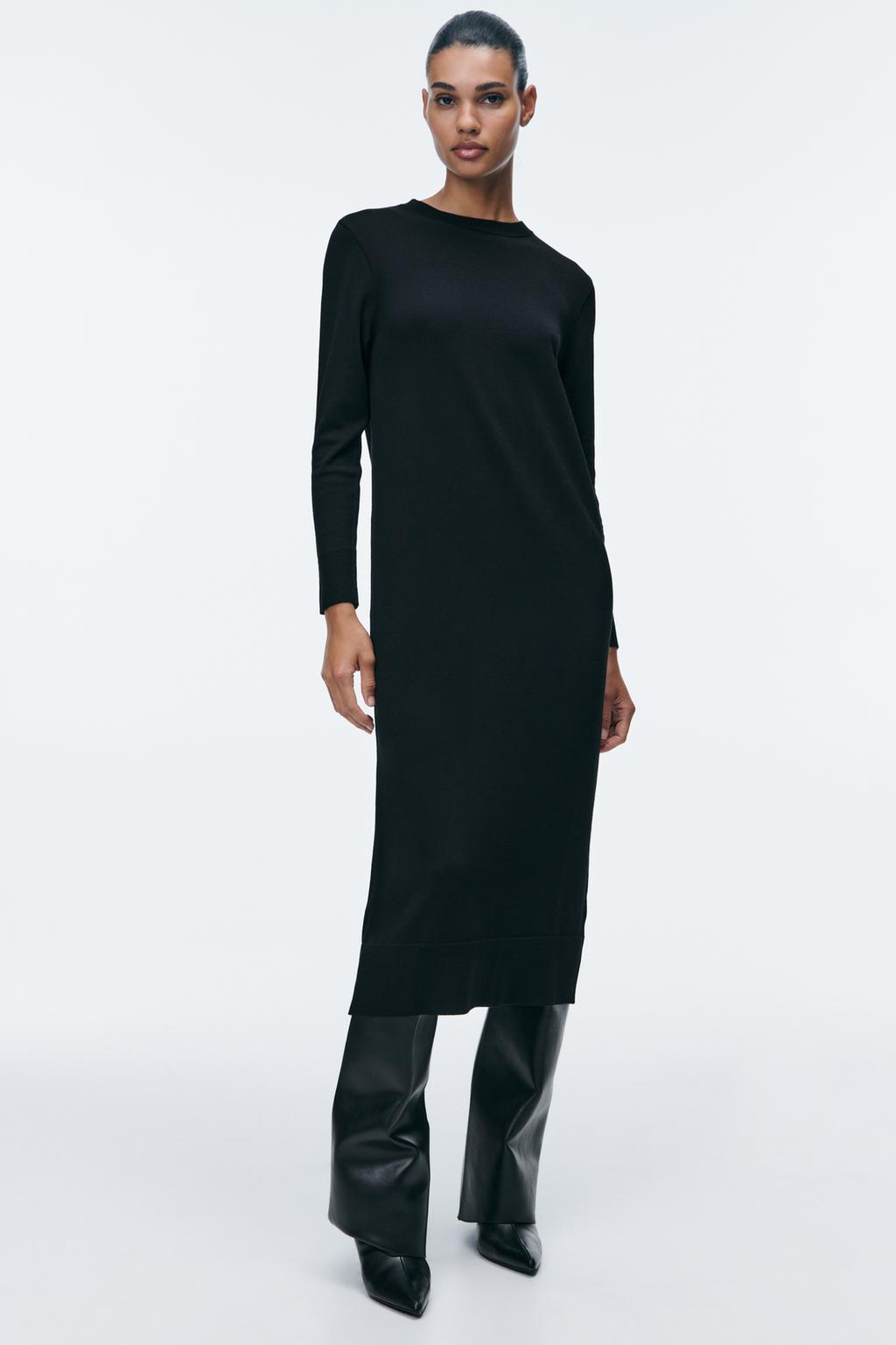 Длинное трикотажное платье ZARA, черный платье с принтом длинное с длинными рукавами crissy 1 s черный