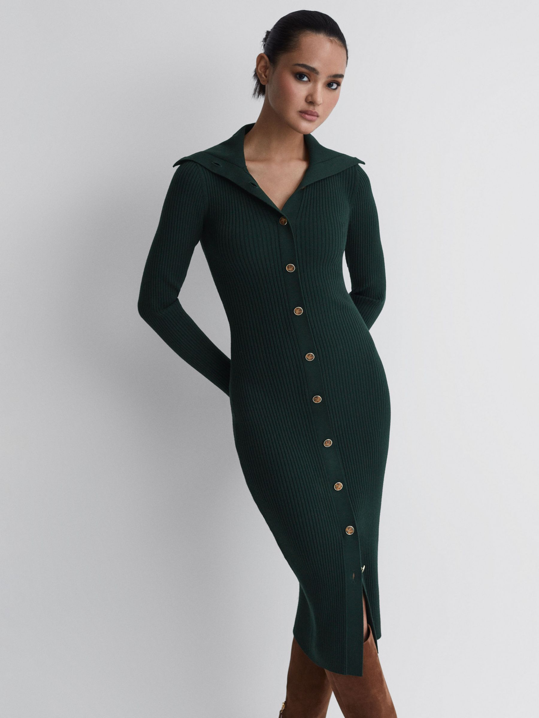 цена Облегающее платье миди на пуговицах Maria Reiss, зеленый