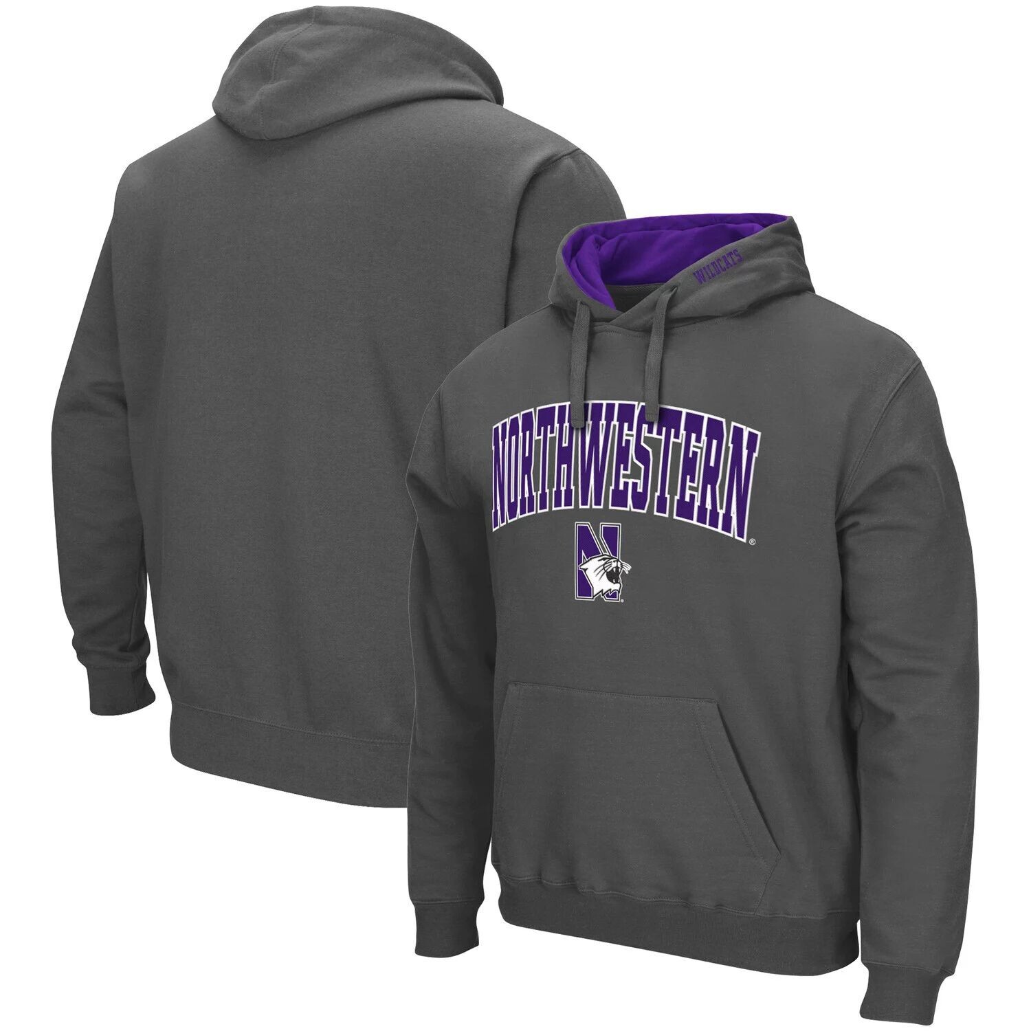 

Мужской темно-серый пуловер с капюшоном Northwestern Wildcats Arch & Logo 3.0 Colosseum
