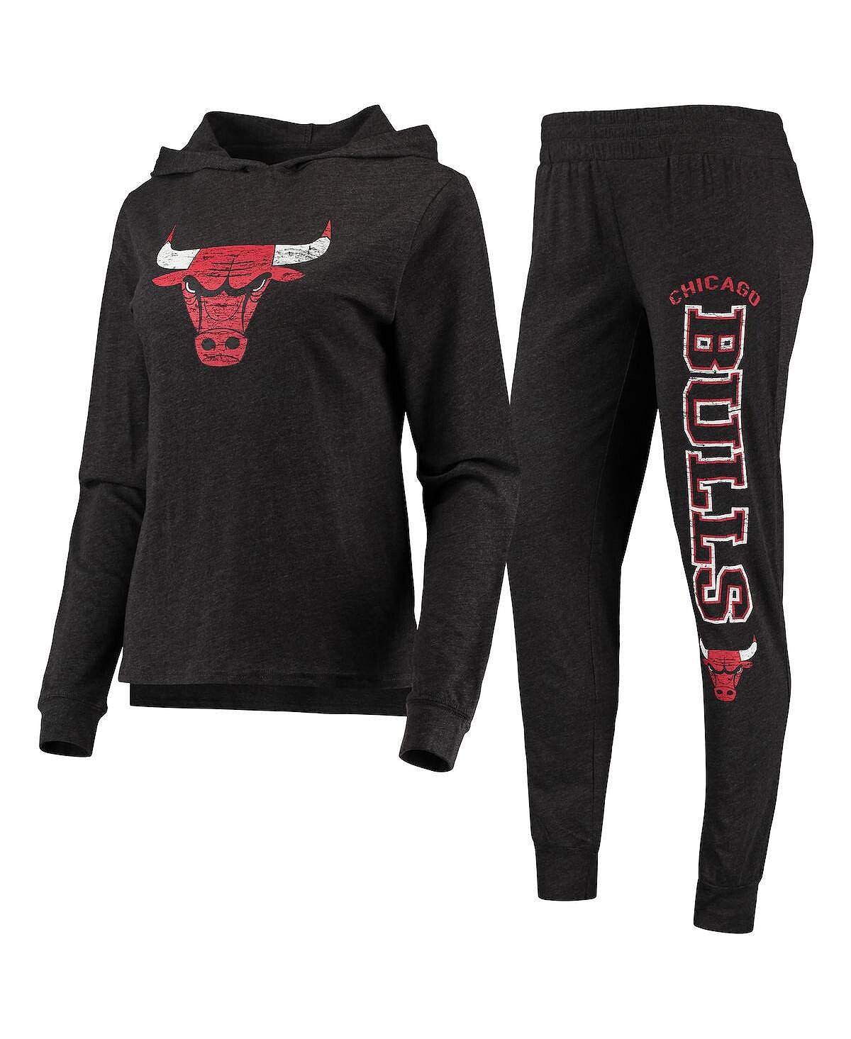 

Женский комплект для сна с худи и брюками Chicago Bulls черного цвета с принтом меланжевого цвета Concepts Sport, Черный