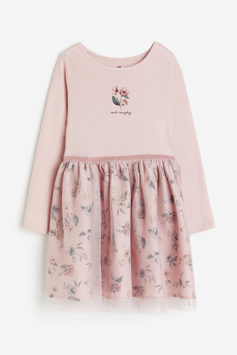 Трикотажное платье с тюлевой юбкой H&M, розовый