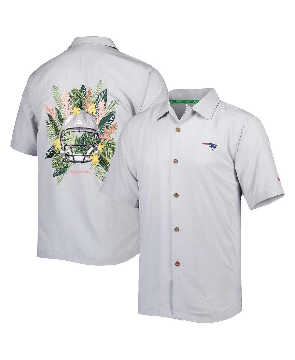 Мужская серая рубашка на пуговицах New England Patriots Coconut Point Frondly Fan Camp IslandZone Tommy Bahama