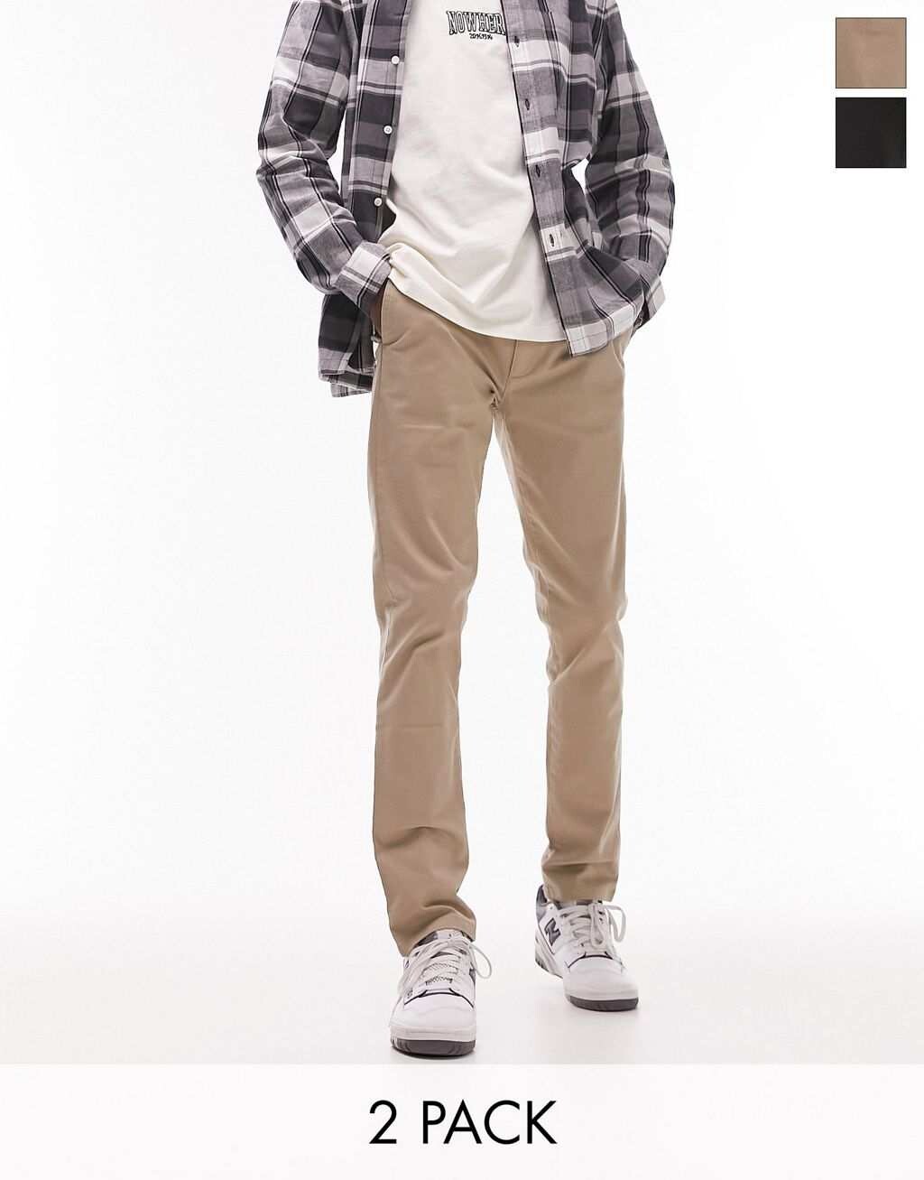 

Комплект из двух узких брюк чинос черного и каменного цвета Topman, Черный