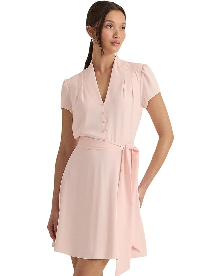 

Платье LAUREN Ralph Lauren Belted Georgette Short Sleeve, розовый
