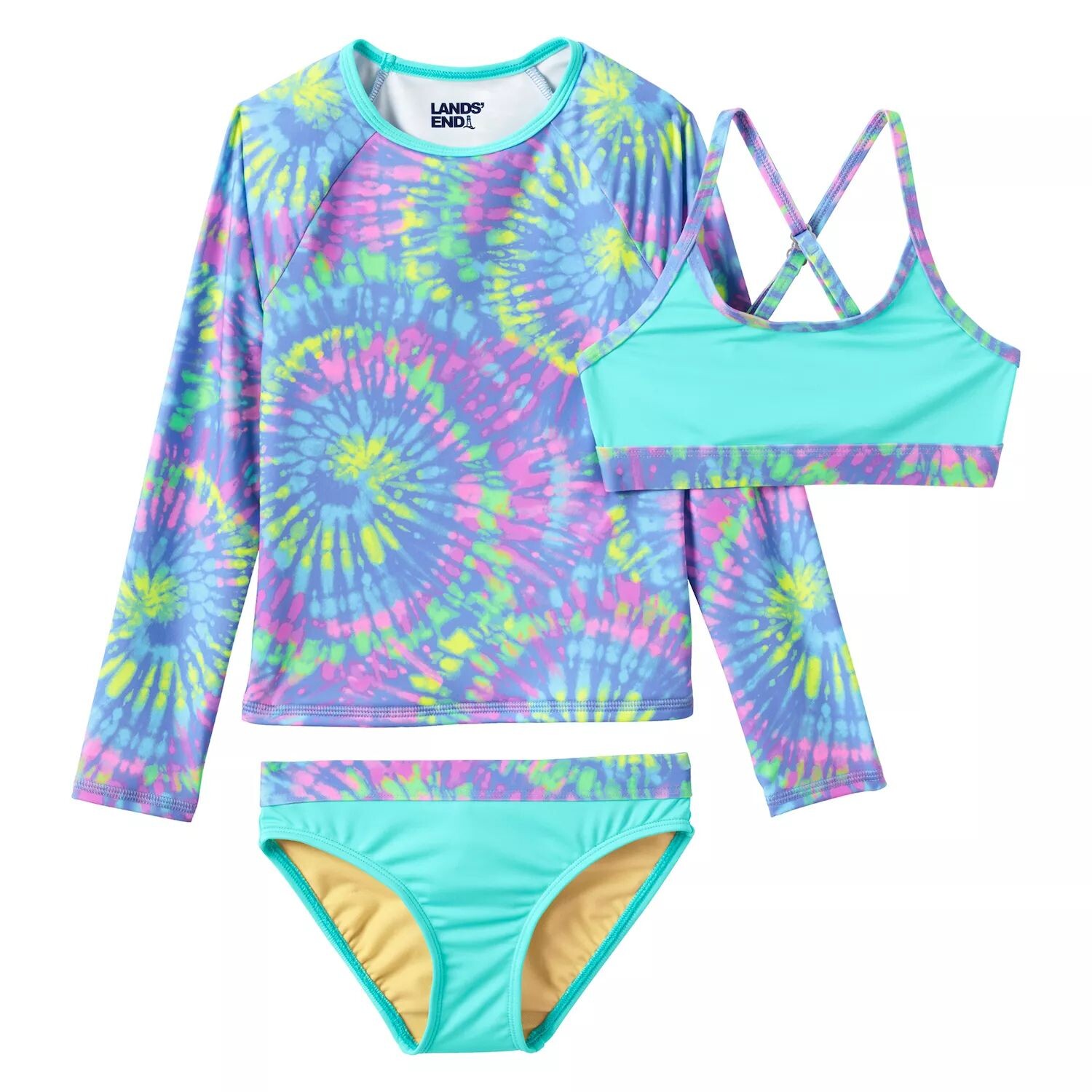 

Комплект купальника Slim Lands' End Rash Guard, верха и низа бикини для девочек 7–12 лет Lands' End