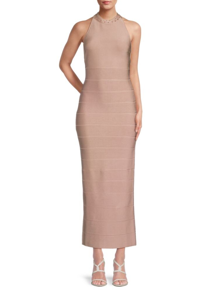 

Платье с воротником-стойкой и кристаллами Herve Leger, цвет Rose