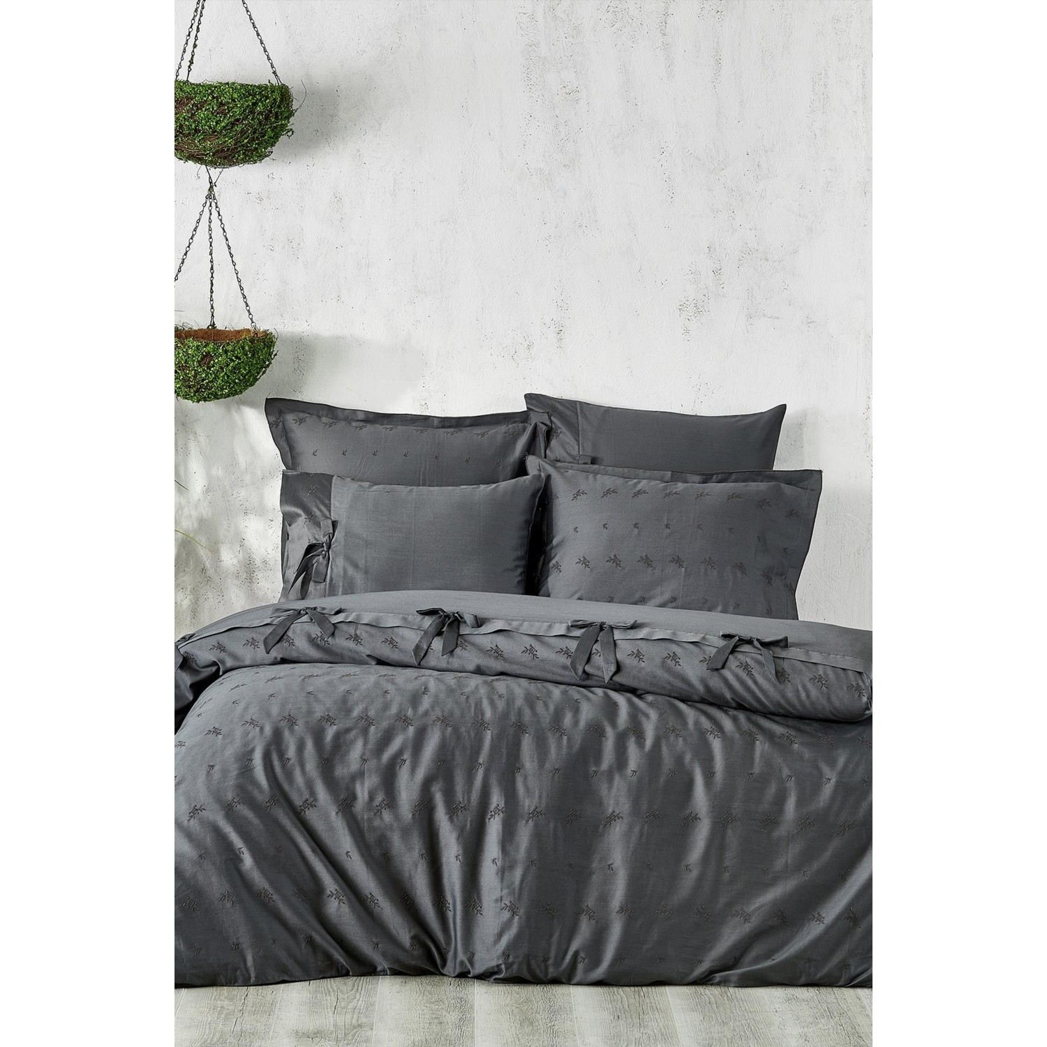 Комплект постельного белья Carmen King Size из экокотона, 100% органический хлопок, атлас, антрацит, 220X240 см