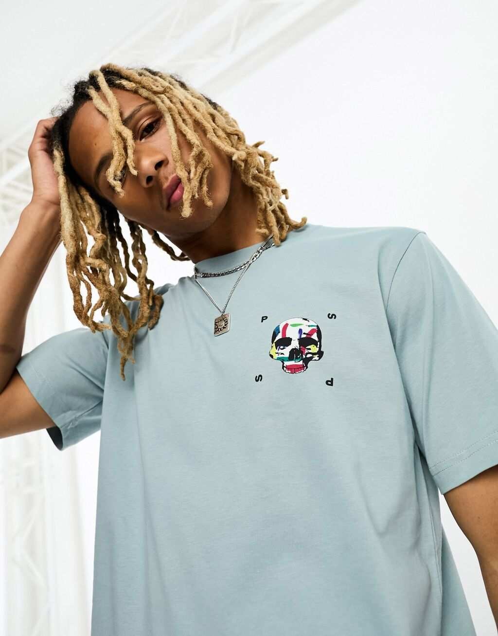 

Голубая футболка с изображением черепа на груди PS Paul Smith