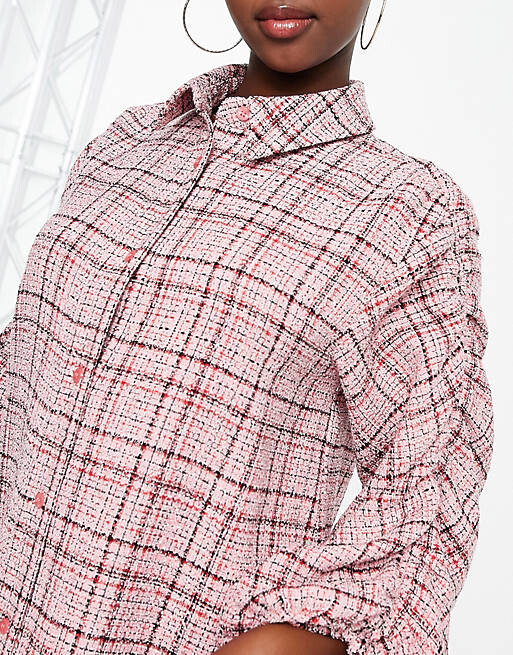

Розовое платье-рубашка мини с букле и бахромой ASOS DESIGN, Розовый