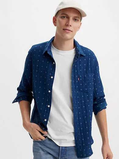 

Рубашка стандартного кроя с одним карманом Sunset Levi's, цвет Grid Indigo Double Cloth - Blue