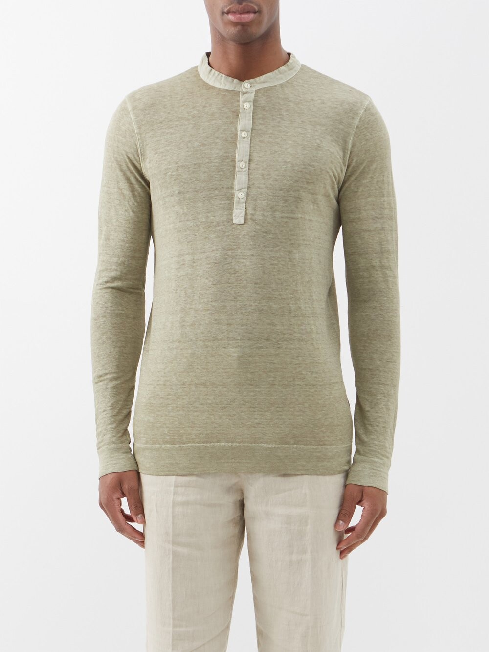 

Топ henley из льняного джерси 120% Lino, зеленый