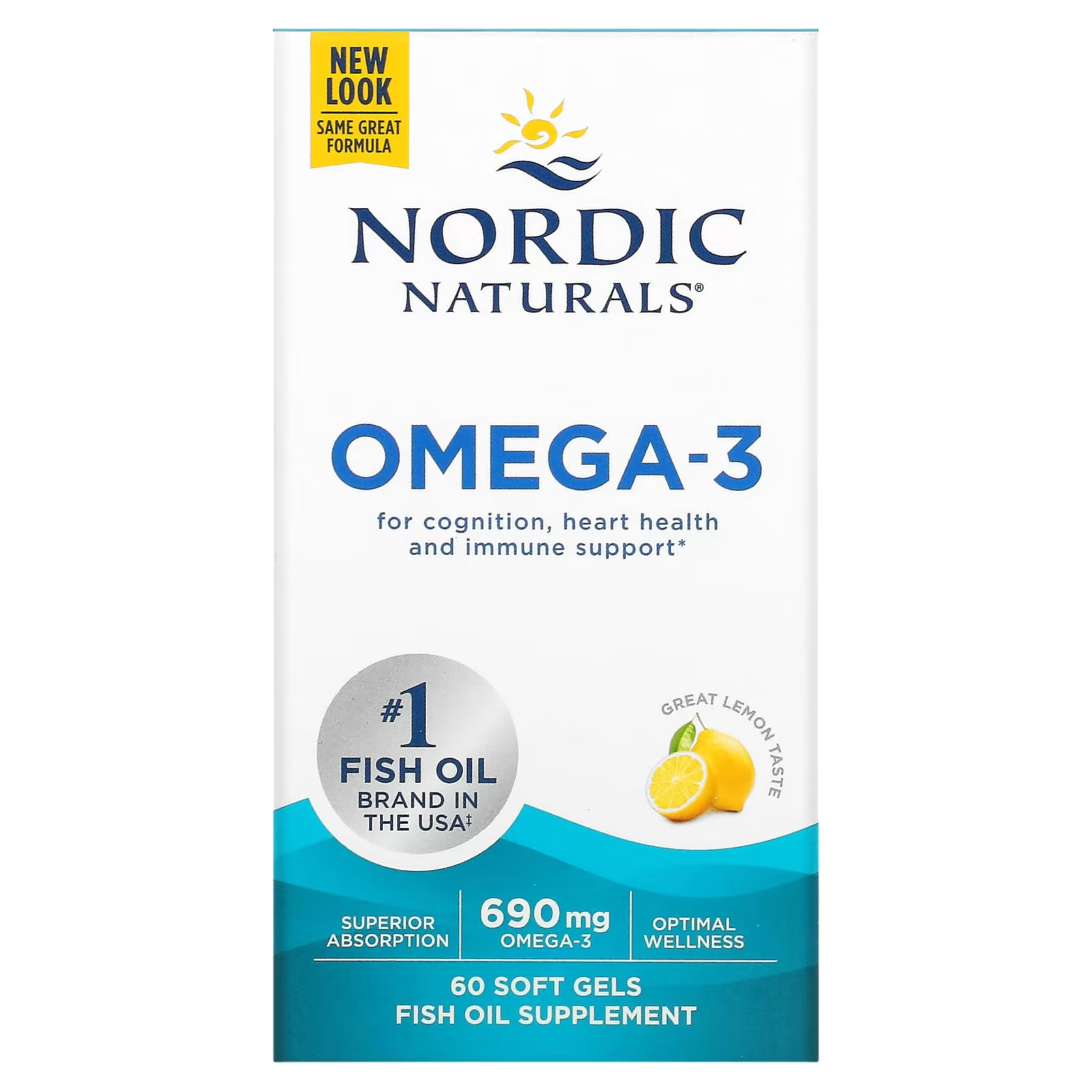 Nordic Naturals Омега-3 с лимоном, 690 мг, 60 мягких таблеток (345 мг на мягкую желатиновую капсулу)