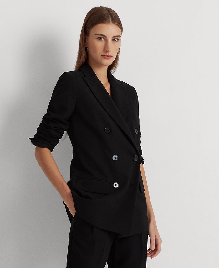 Женский двубортный шерстяной креповый пиджак Lauren Ralph Lauren, черный
