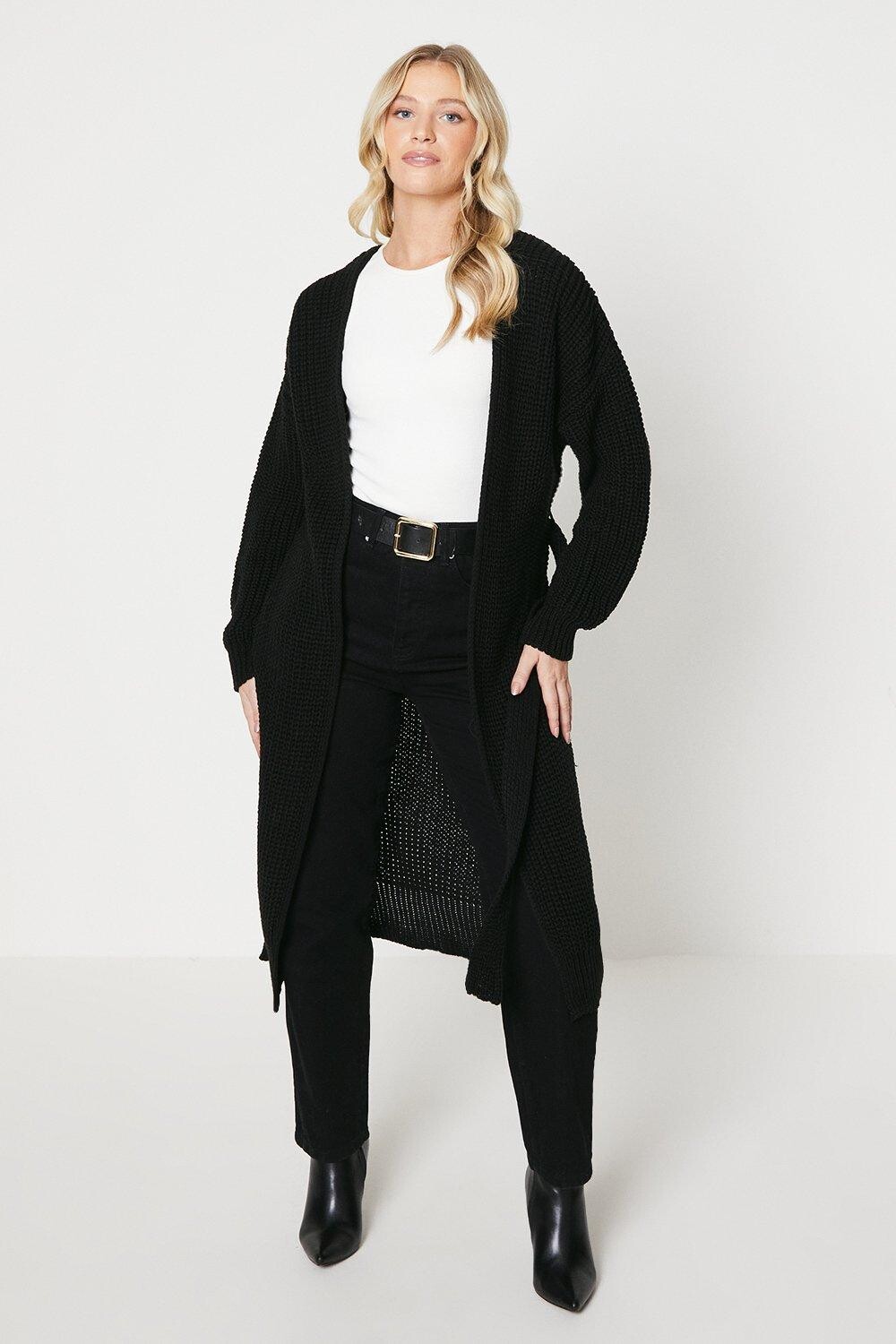 

Длинный кардиган с поясом Dorothy Perkins, черный