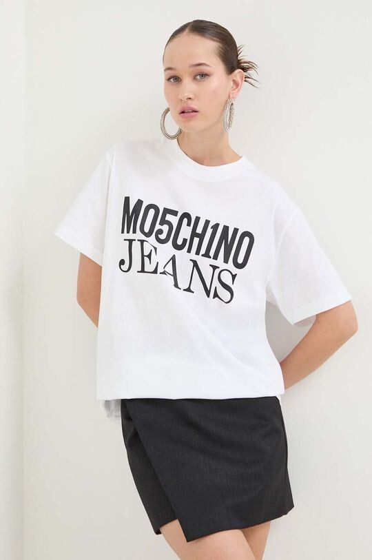 Хлопковая футболка Moschino Jeans, белый хлопковая футболка moschino jeans розовый