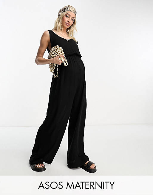 

Черный жатый пляжный комбинезон ASOS DESIGN Maternity