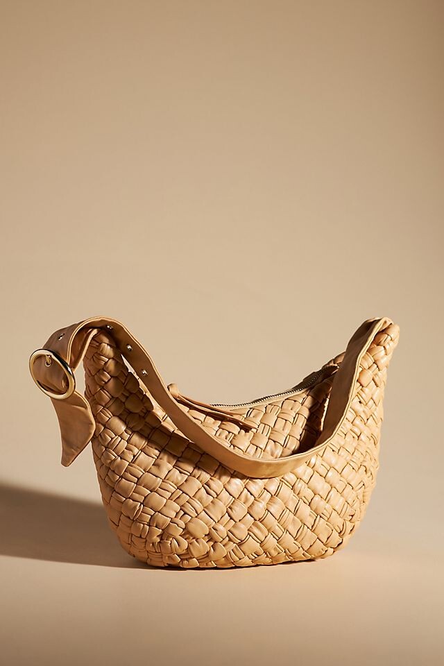 

Сумка Anthropologie через плечо плетеная кожаная, коричневый