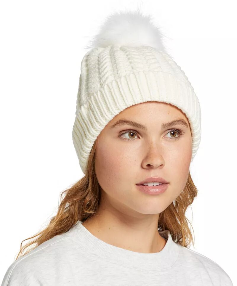 Northeast Outfitters Женская уютная шапка косой вязки с меховым помпоном
