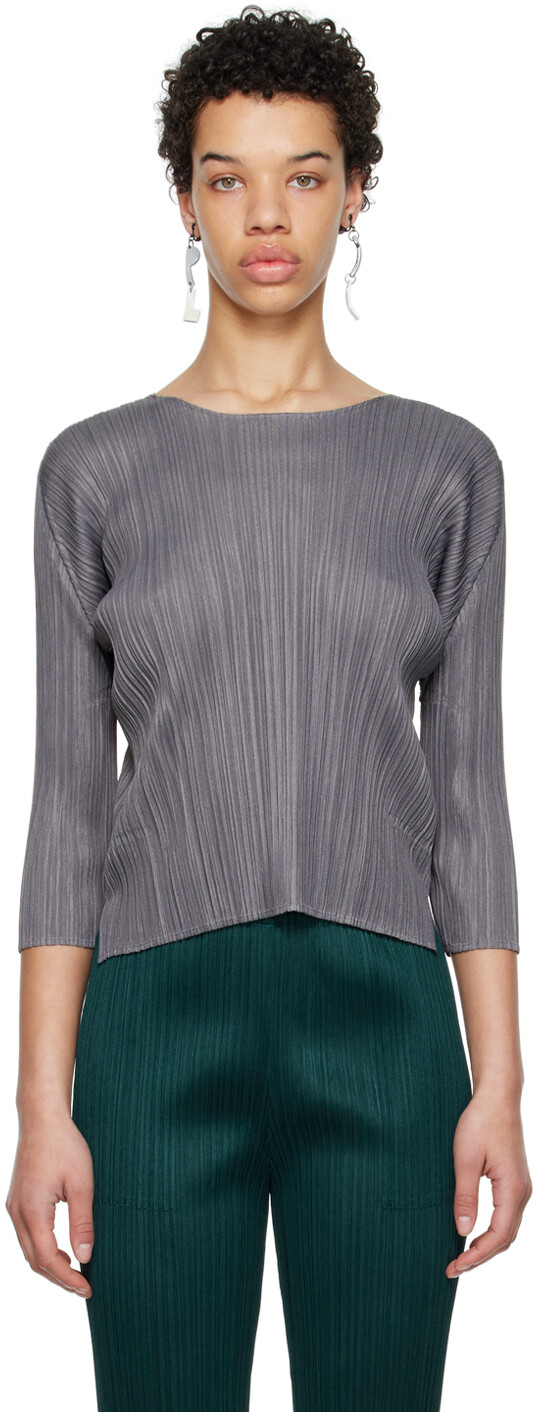 

Серая футболка с длинным рукавом Mellow Темная Pleats Please Issey Miyake