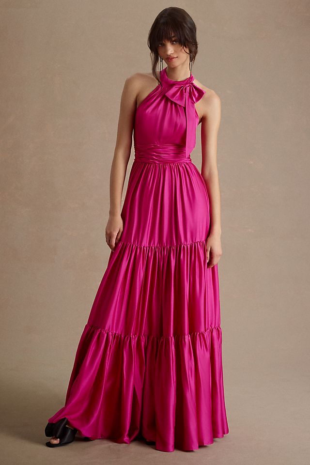 цена Многоярусное платье с бретельками Mac Duggal и рюшами, розовый