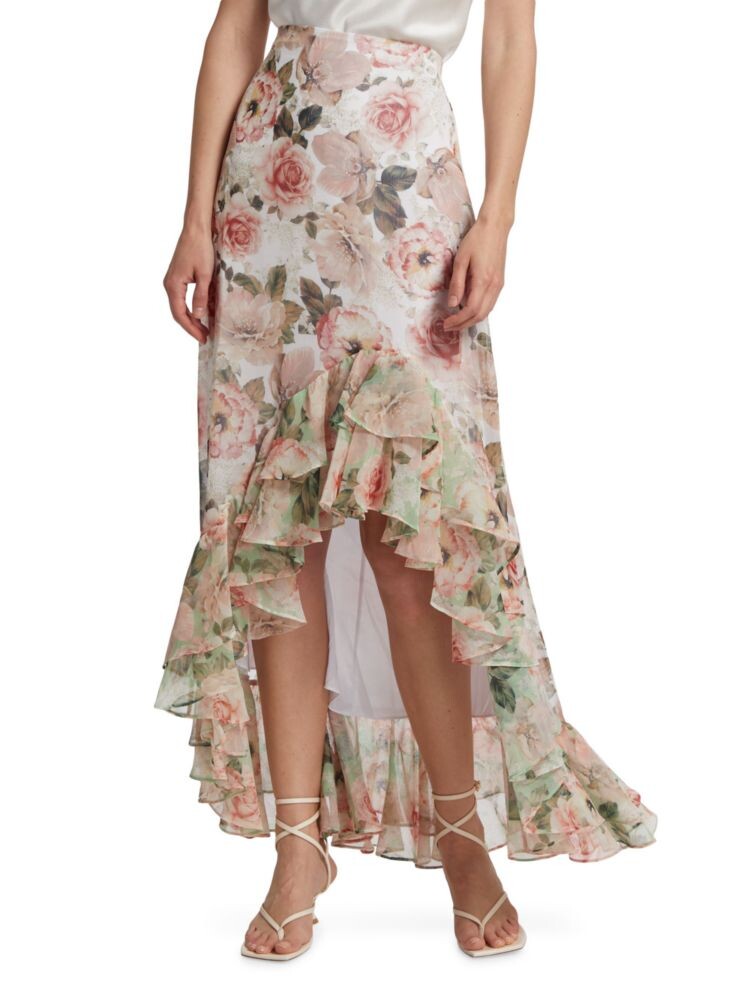 

Юбка Braylee с высоким и низким цветочным принтом Alice + Olivia, цвет Morning White Multi