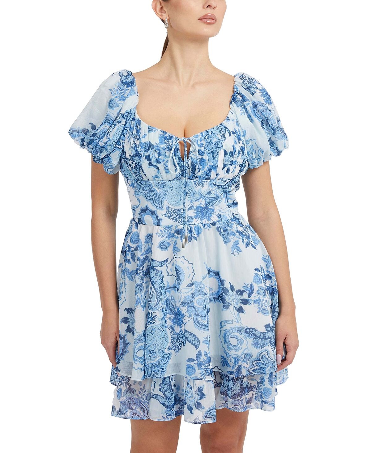 

Женское мини-платье с короткими рукавами Eco Gilda со сборками GUESS