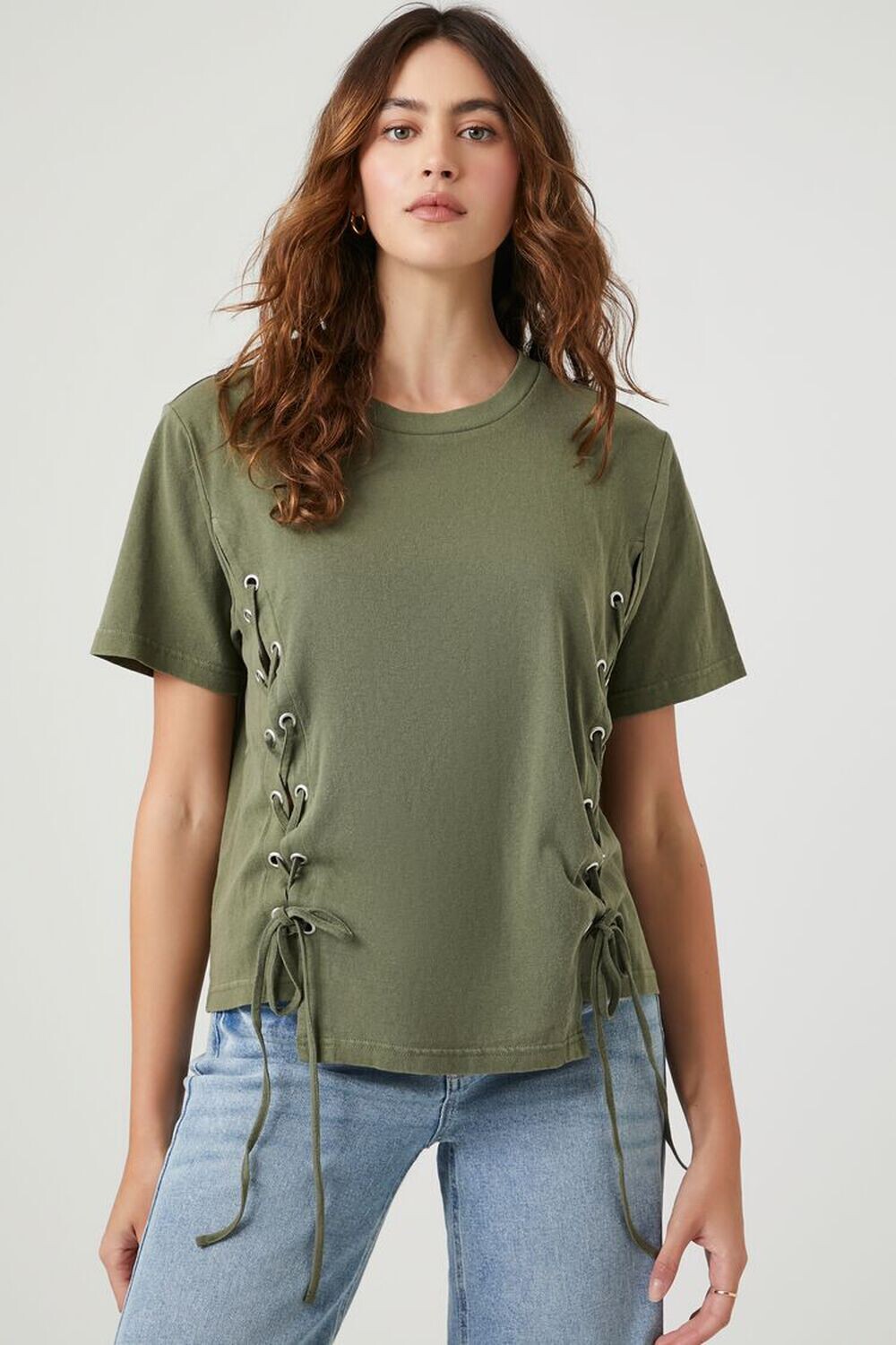 

Футболка на шнуровке Forever 21, кипарис