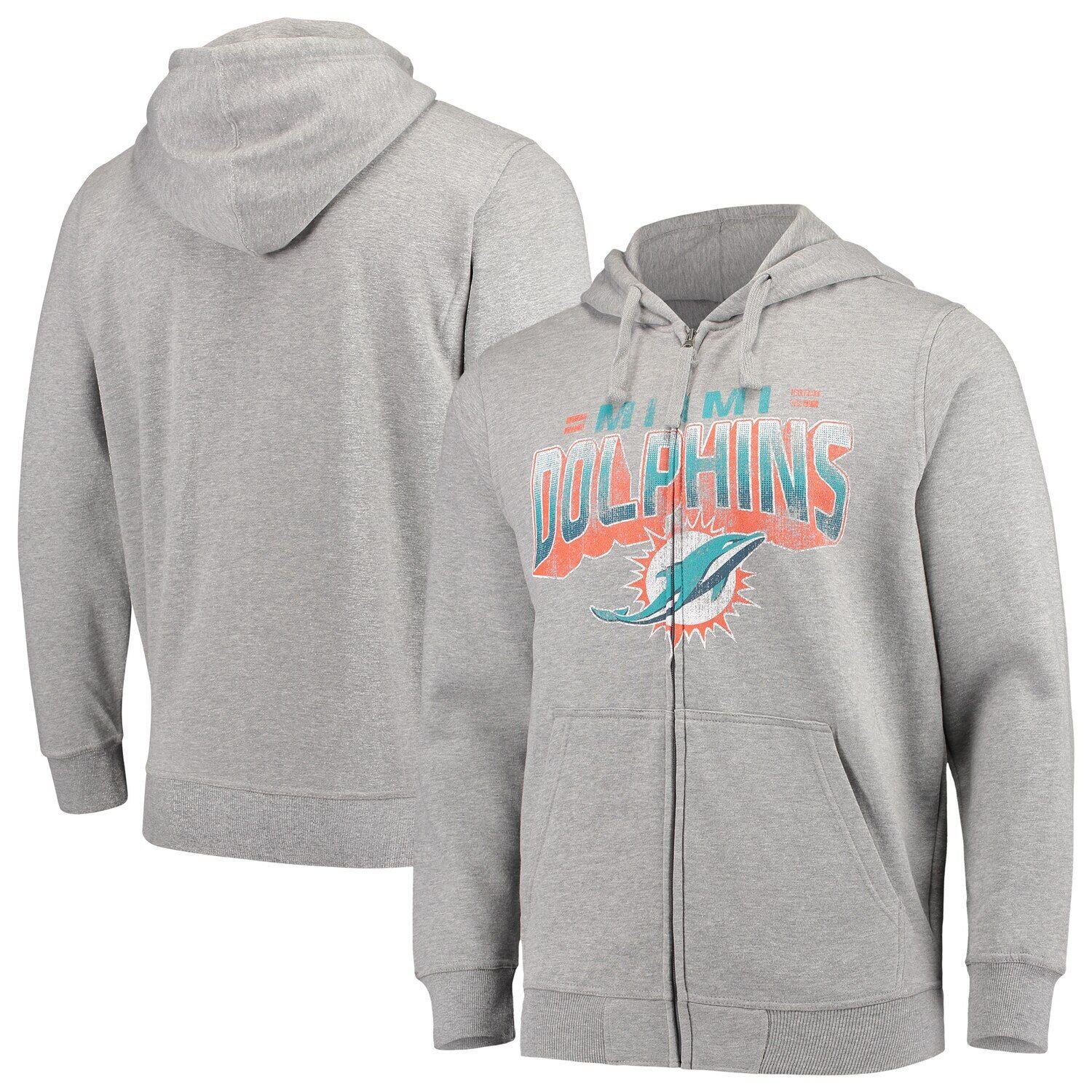 

Мужская серая толстовка с молнией во всю длину G-III Sports by Carl Banks Miami Dolphins Perfect Season, Серый