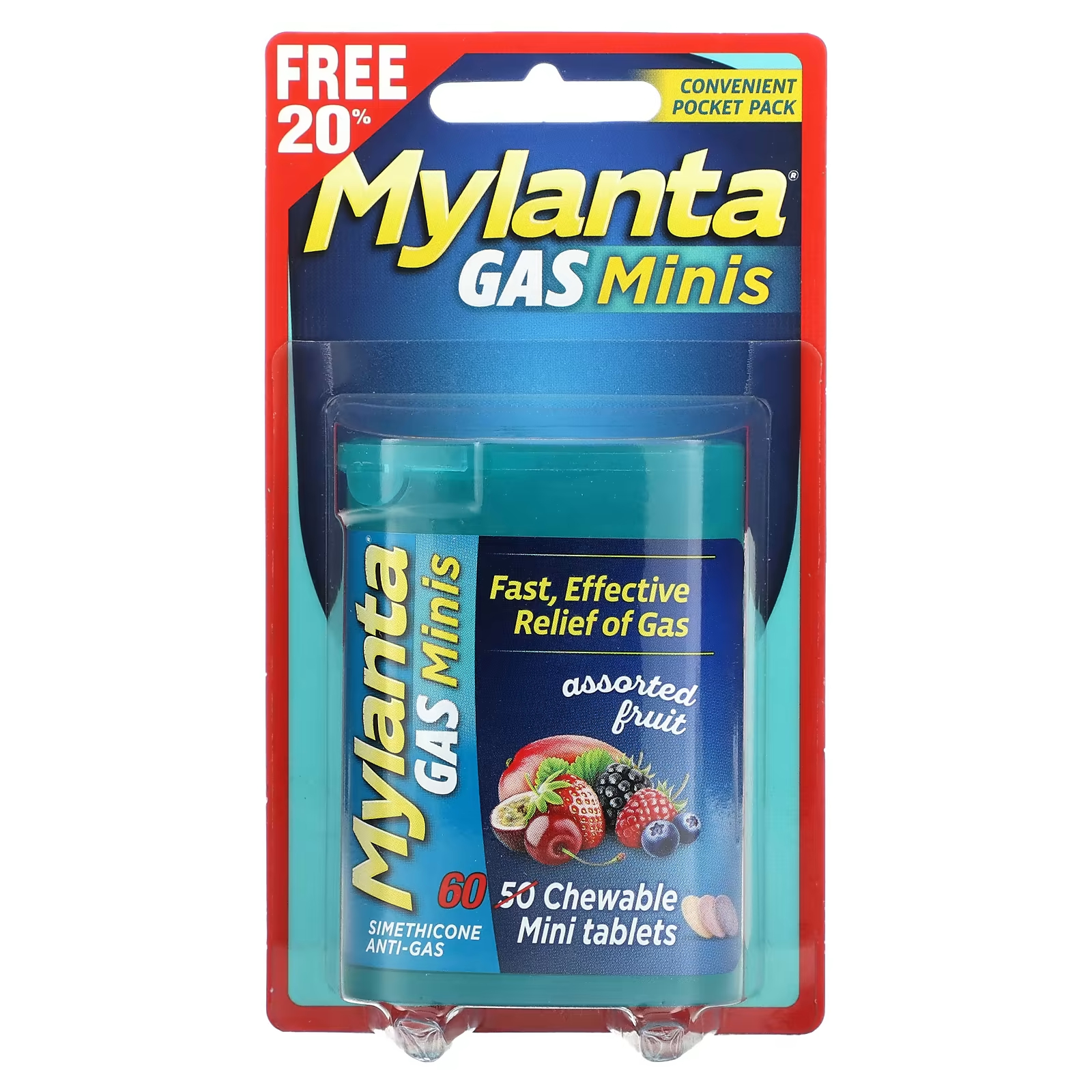 Пищевая добавка Mylanta Gas Minis фруктовое ассорти, 60 жевательных мини-таблеток