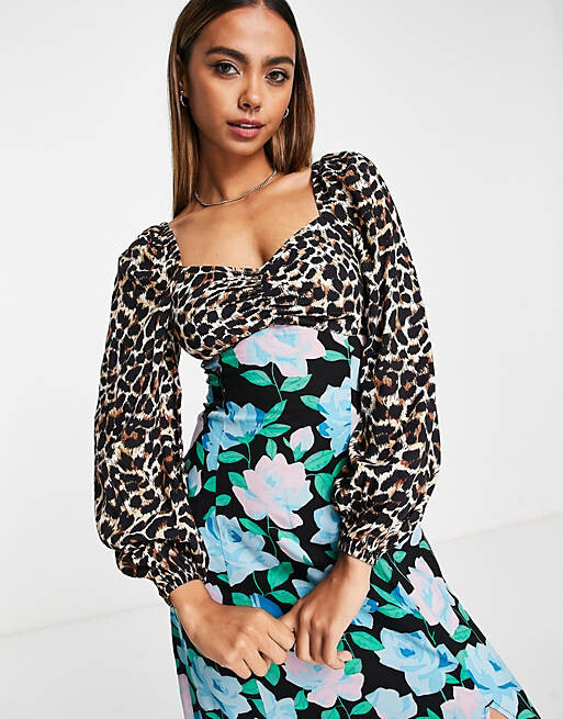 

Чайное платье миди миди Miss Selfridge с цветочным принтом животных