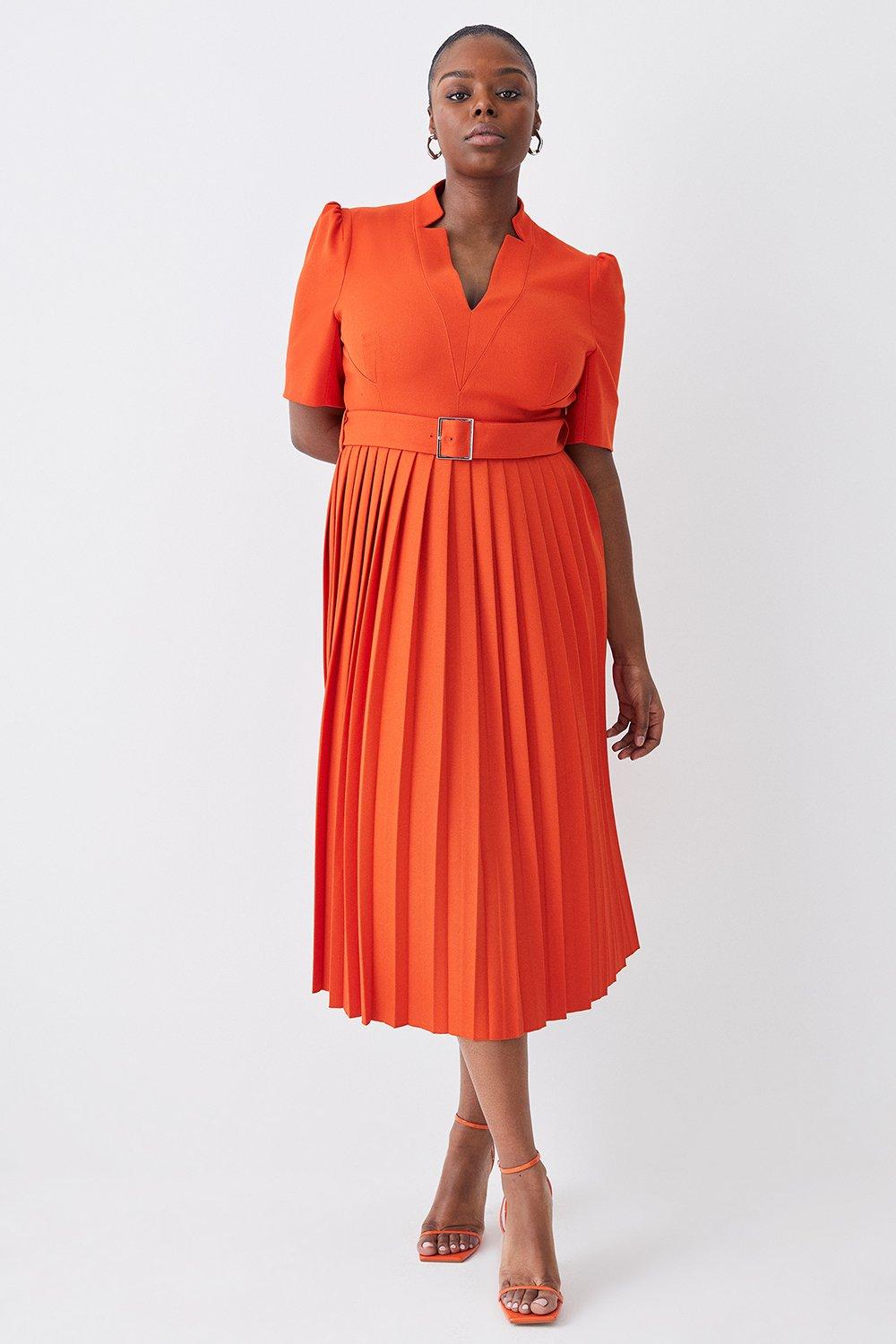 Платье больших размеров из структурированного крепа со складками Forever Karen Millen, оранжевый платье больших размеров из структурированного крепа с высоким воротником и поясом karen millen белый