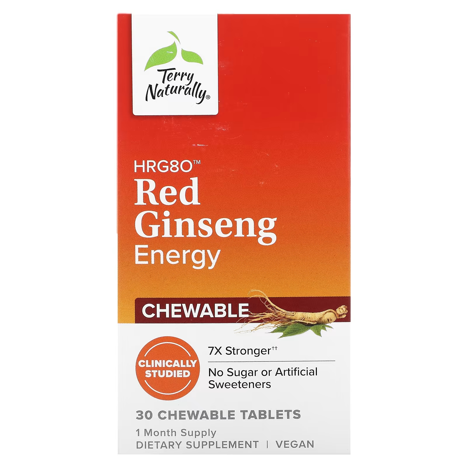 Пищевая добавка Terry Naturally HRG80 Red Ginseng Energy, 30 жевательных таблеток пищевая добавка terry naturally red sage plus hrg80 с красным женьшенем 30 капсул