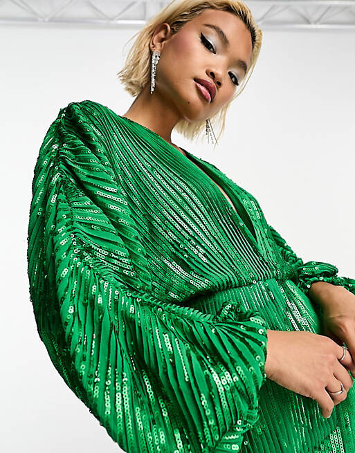 

Зеленое платье мини с украшением и рукавами-блузонами ASOS DESIGN, Зеленый