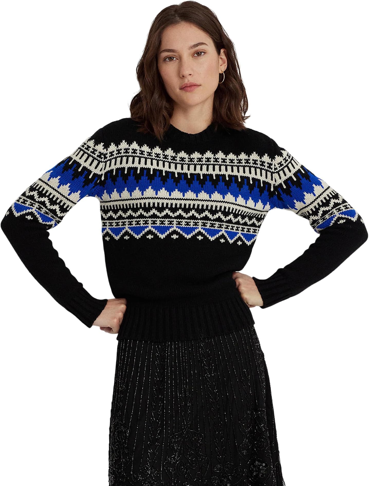 

Свитер с круглым вырезом из смесовой шерсти Fair Isle LAUREN Ralph Lauren, цвет Black/Cream/Sapphire Star