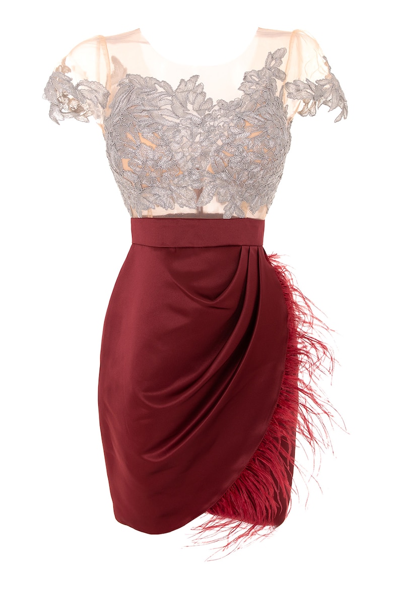 Платье с перекрывающимся узором и перьями Acob À Porter, красный